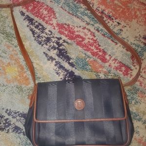 Vintage Fendi Navy Striped Coated Canvas Purse